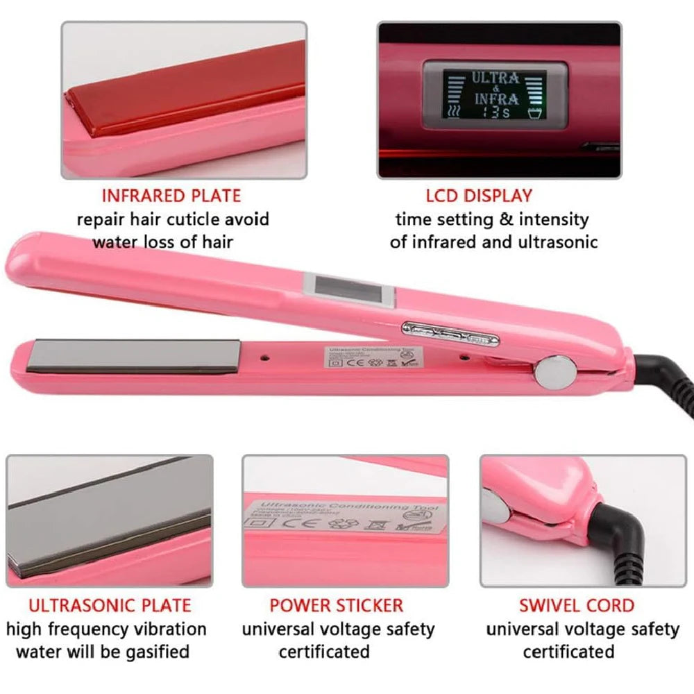 RUCHA Ultrasonic Infrared Hair Straightener Cold Hair Care Flat Iron for Professional Hair Treament Recovers Damaged Styler
