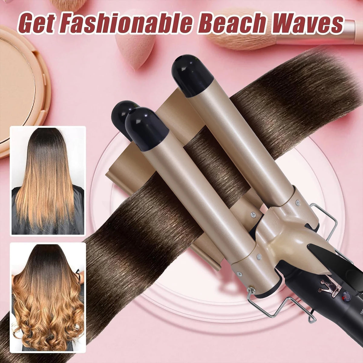 Hatteker Electric Curling Iron 25MM Three-Tube Wavy Hair Roller Egg-Shaped Curler for Styling Small to Large Curls Hair Wand
