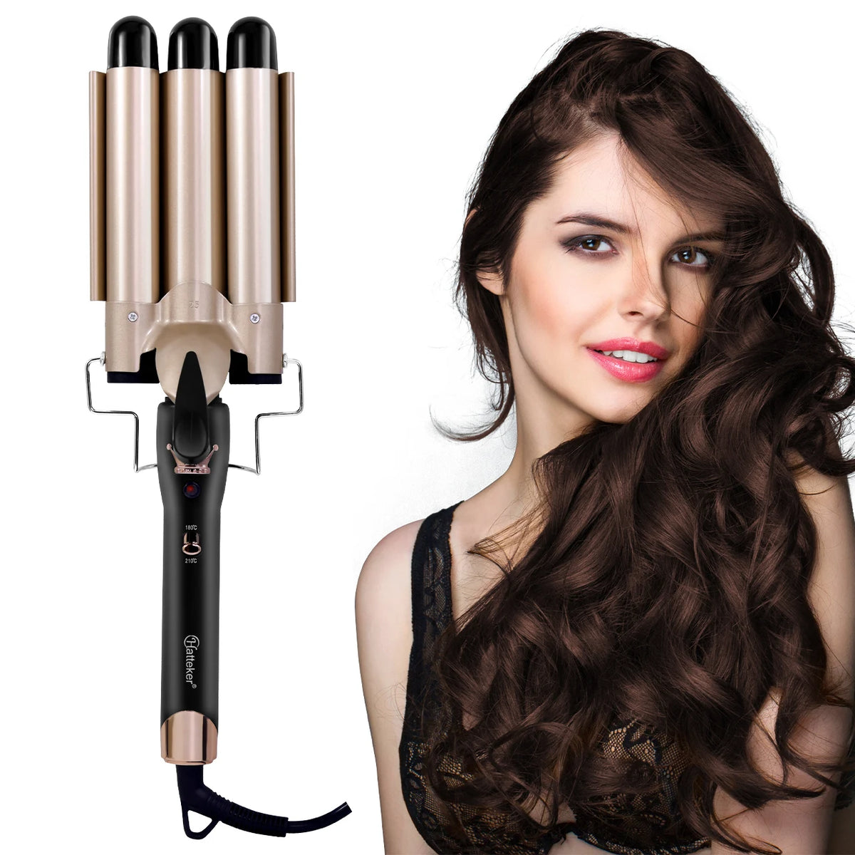 Hatteker Electric Curling Iron 25MM Three-Tube Wavy Hair Roller Egg-Shaped Curler for Styling Small to Large Curls Hair Wand