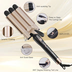 Hatteker Electric Curling Iron 25MM Three-Tube Wavy Hair Roller Egg-Shaped Curler for Styling Small to Large Curls Hair Wand