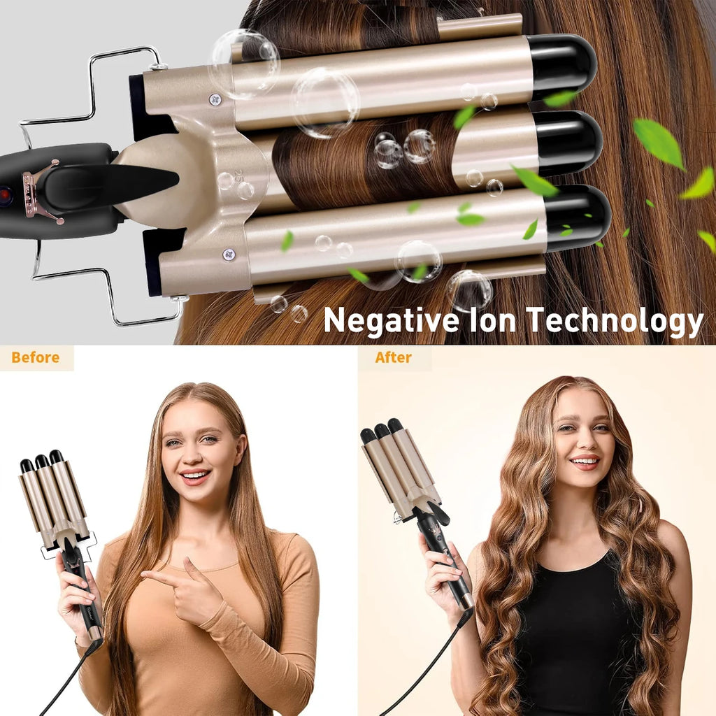 Hatteker Electric Curling Iron 25MM Three-Tube Wavy Hair Roller Egg-Shaped Curler for Styling Small to Large Curls Hair Wand