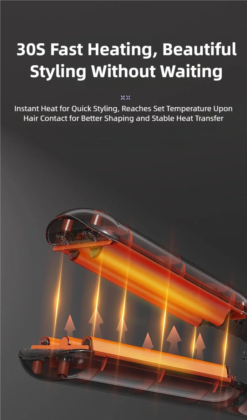 TINSOL 10mm Wave Curling Iron V-Shaped Wool Curling Iron Rapid Heating Five-Level Temperature Control Egg Roll Curling Iron