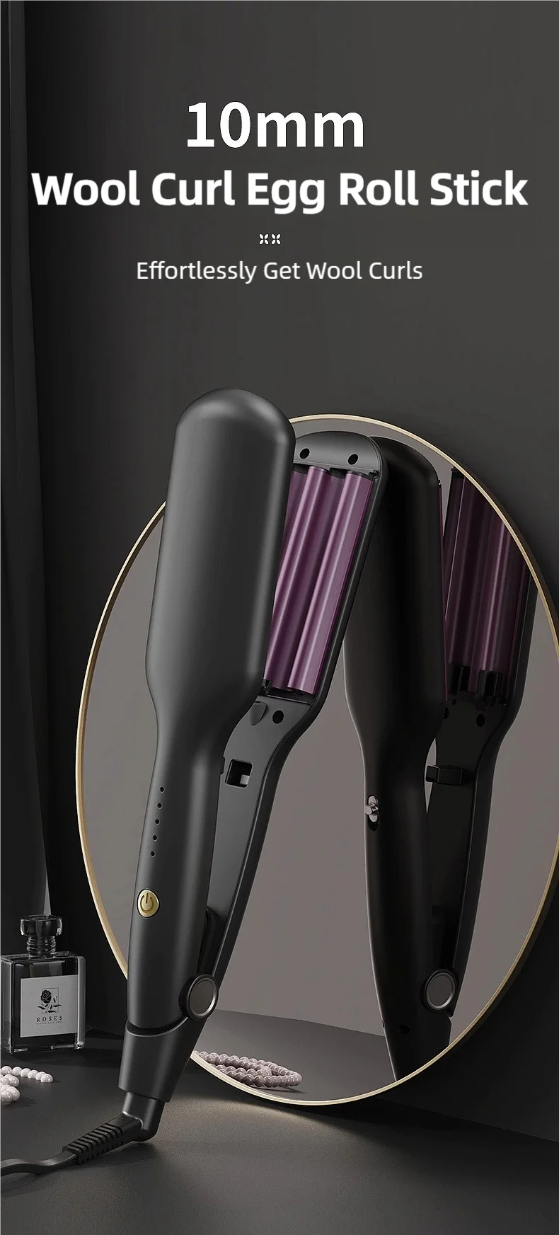 TINSOL 10mm Wave Curling Iron V-Shaped Wool Curling Iron Rapid Heating Five-Level Temperature Control Egg Roll Curling Iron