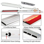 Infrared Steam Hair Straightener Curler Ceramic Glaze Plate 450°F Fast Heating Vapor Flat Iron Straightening Irons Dual Voltage
