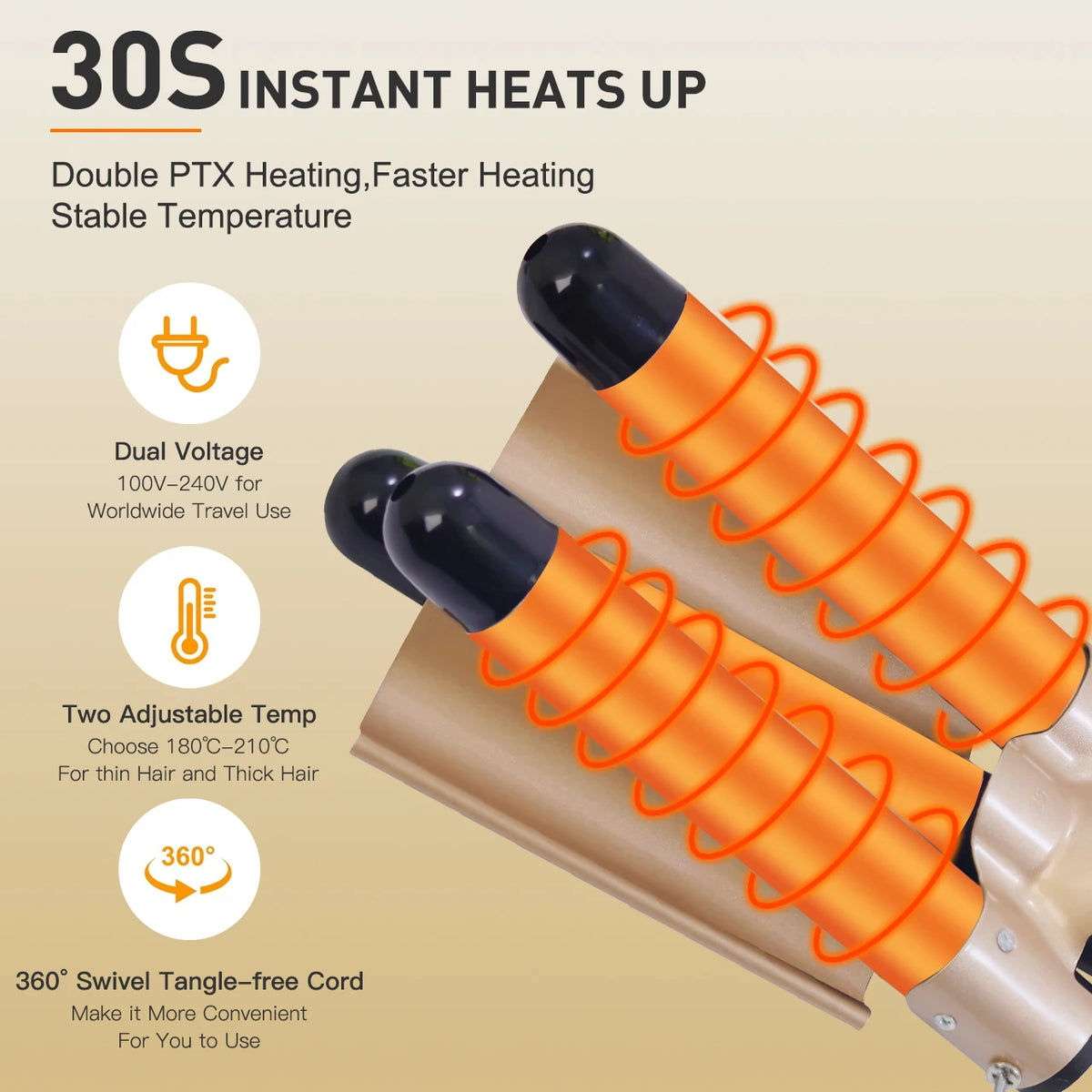 Hatteker Electric Curling Iron 25MM Three-Tube Wavy Hair Roller Egg-Shaped Curler for Styling Small to Large Curls Hair Wand